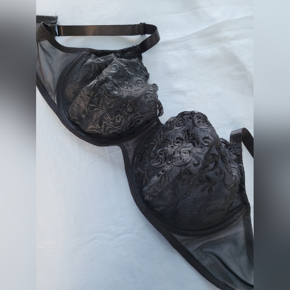 Donna Loren Lace Mesh Bra 40C Black Whimsygoth Dark Fairy Unlined Lingerie